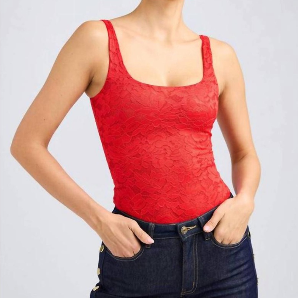Generation Love Gigi Red Lace Scoop-Neck bodysuit Large Flame new